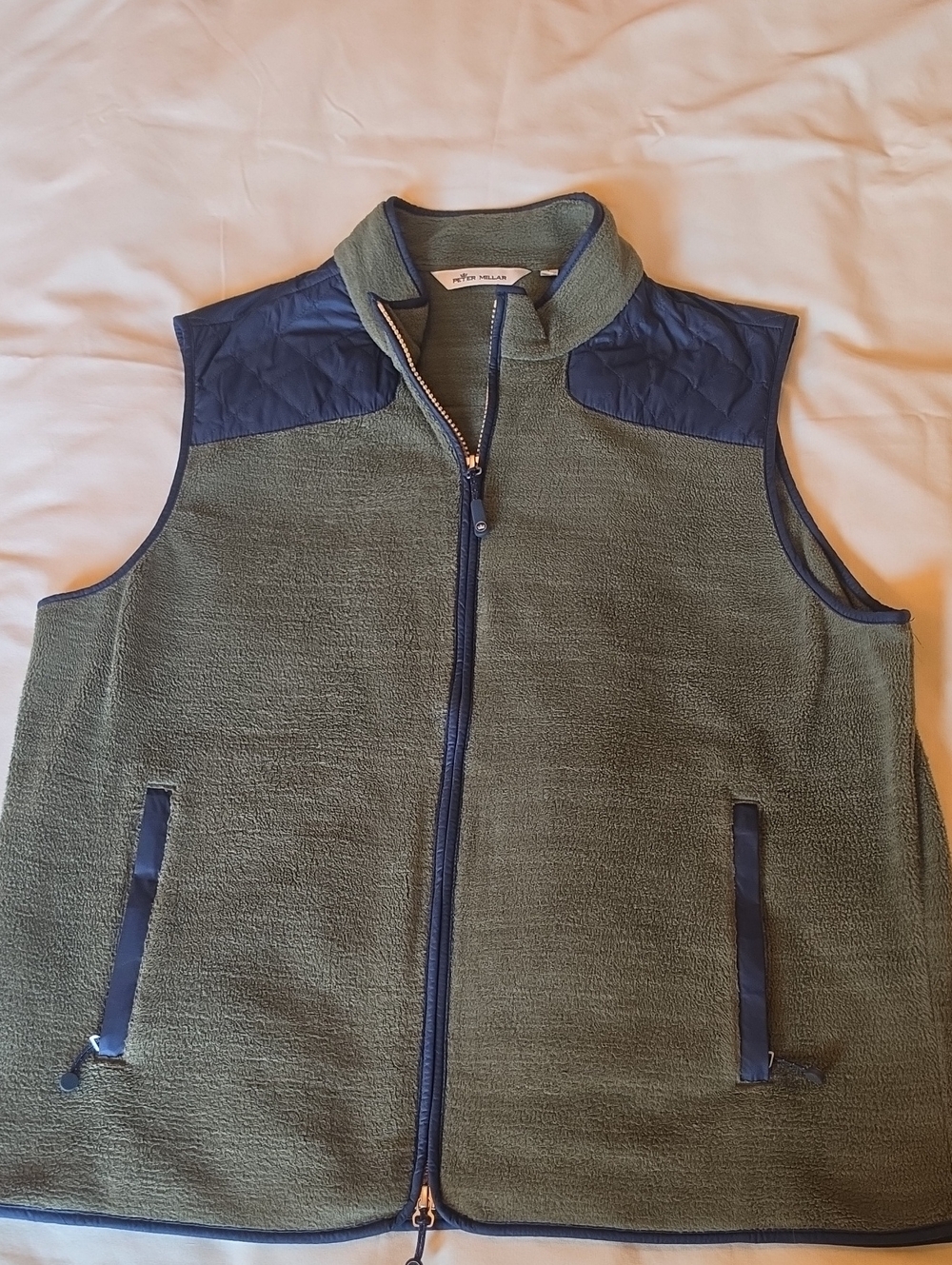 Peter Millar Olive Fleece Vest with Navy Trim